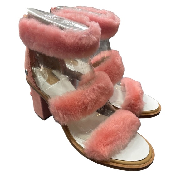 NWT UGG Del Rey Fluff Heel light pink chunky heeled sandals w/fur accent / 6 - Picture 8 of 15